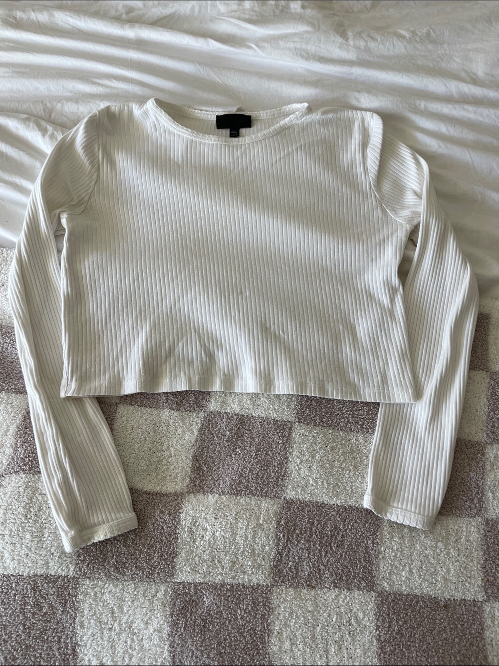 Topshop White Ribbed Cropped Long-Sleeve Tee